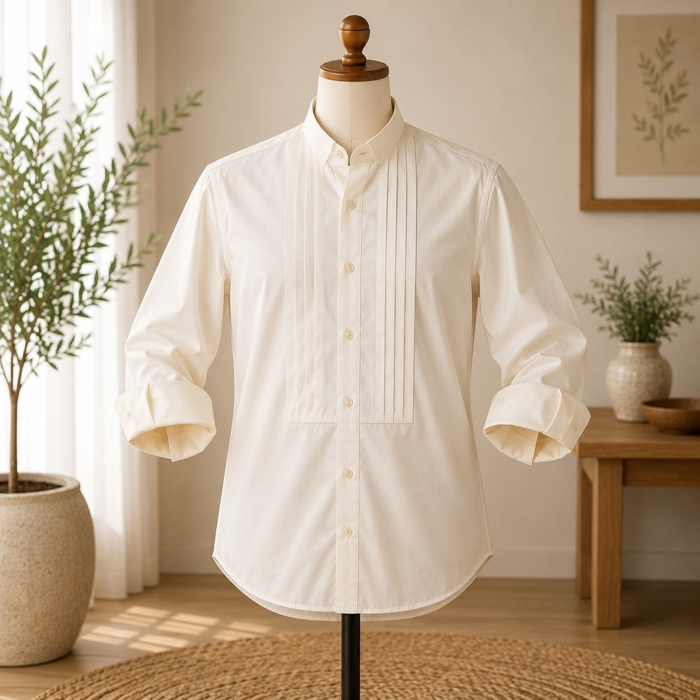 After Six Tuxedo Shirt  XL White Pleated Bib Wing Tip Collar French Cuff Formal